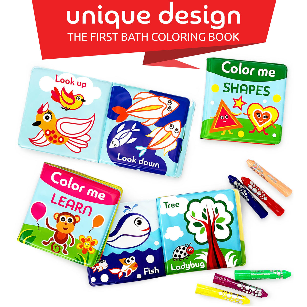 Color Me Bath Books + Crayons