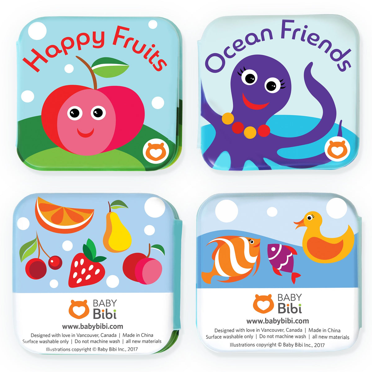 Floating Kids Books for Bathtub (Set of 2) by Baby Bibi: Fruits & Sea Animals